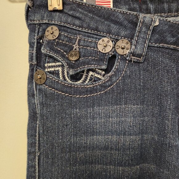 True Religion Jeans Womens 25 Blue Denim Joey Super T Stitched Flap Pockets EUC - Picture 6 of 13